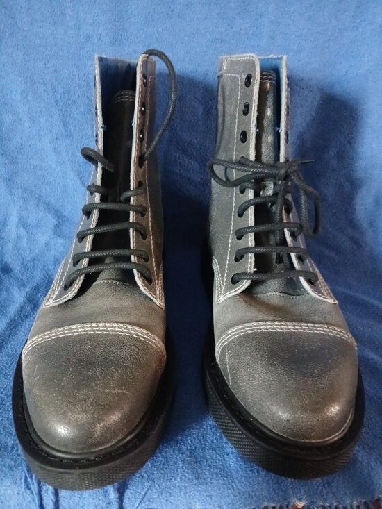 Diesel Grey Leather Combat Boots with Original Box